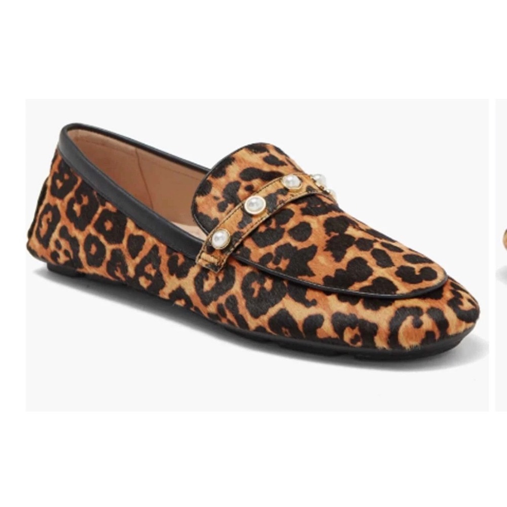 Stuart Weitzman Leopard Calf Hair Pearl Loafers Womens 6.5 Animal Print Flats
